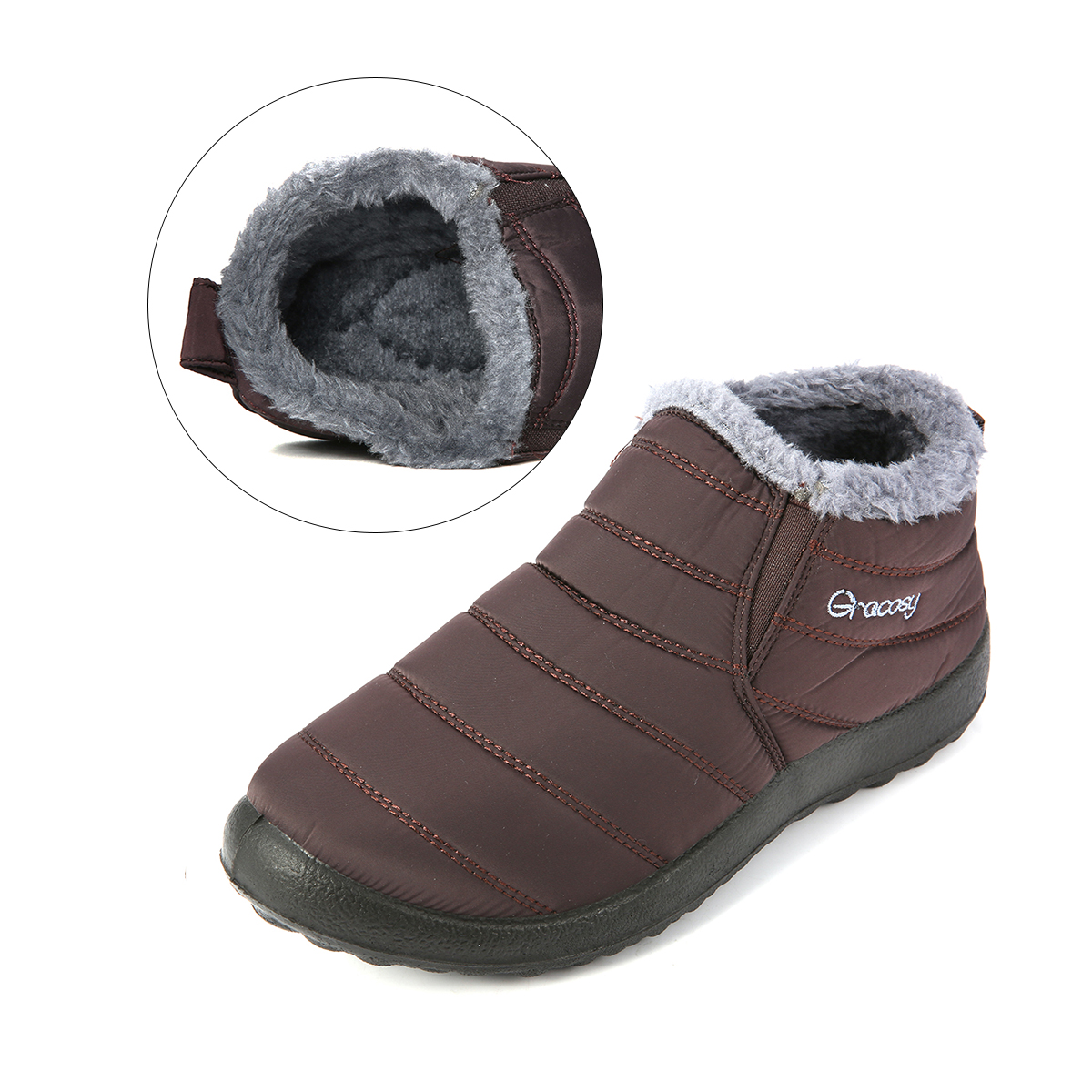 gracosy Winter Waterproof Slip On Warm Snow Boots