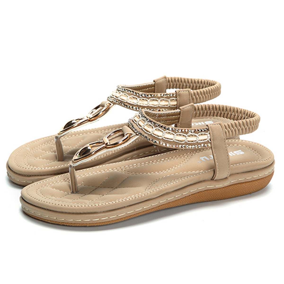 gracosy Bohemian Sandals, Women's Summer Style Clip Toe Metal Flat Flip ...