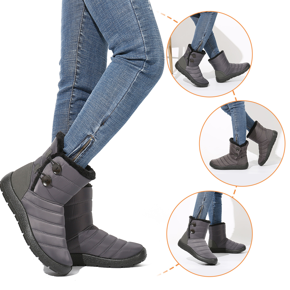 Gracosy Snow Boots For Women Winter Warm Fur Lined Waterproof Non Slip Side But 9778