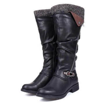 gracosy Knee High Riding Boots Womens Leather Over The Knee Boot Winter Warm Flat Combat Boots Zipper